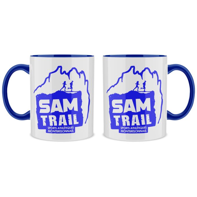 Mug avec intérieur et anse de couleur Bleu Foncé- Logo SAM pour Textile Clair (Imprimé en France)